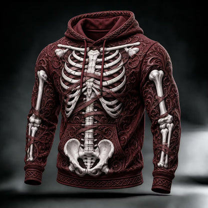 Men's Halloween Gothic Skeleton Print Casual Hoodie