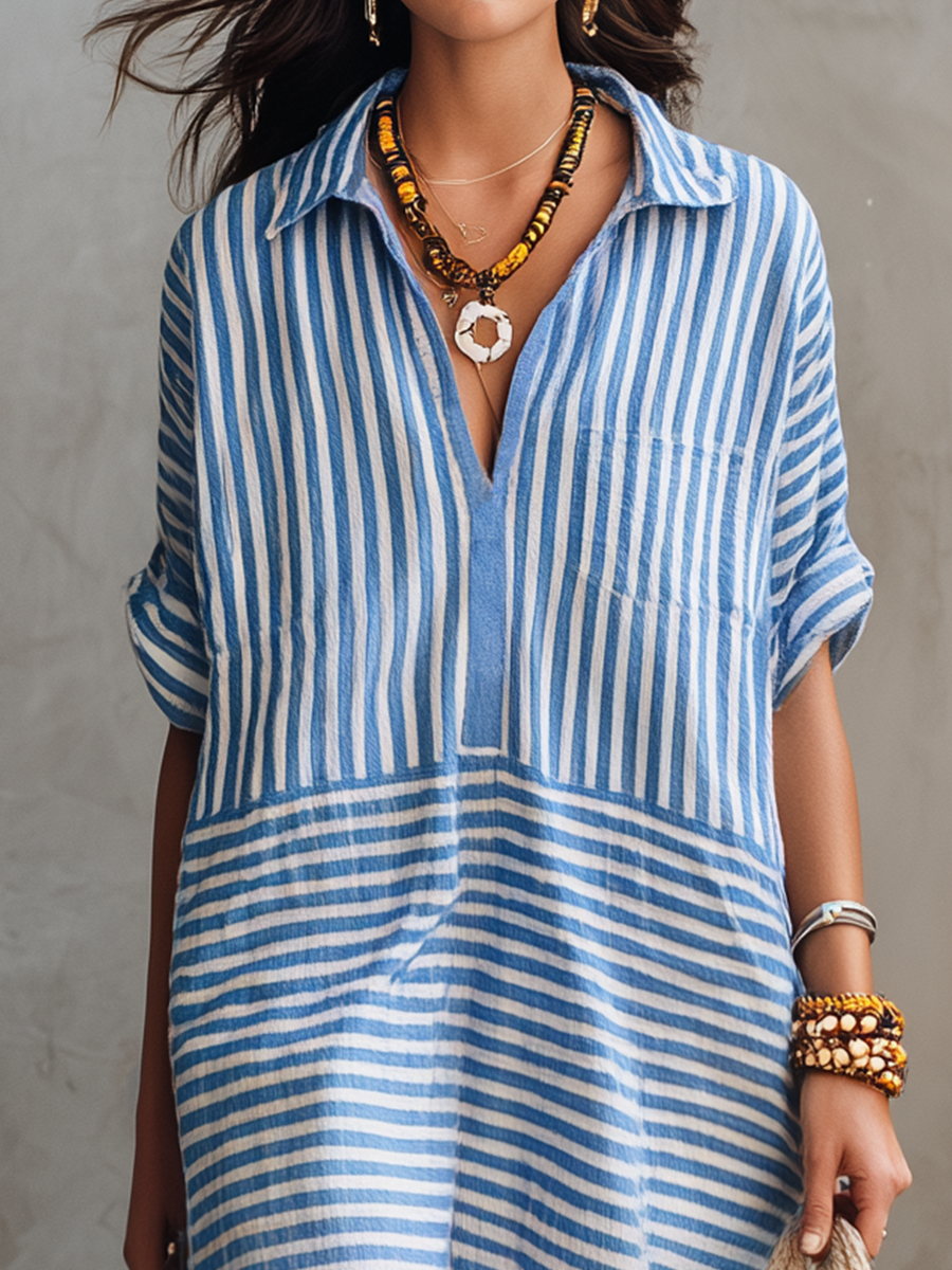 Relaxed Stripe Shirt Midi Dress