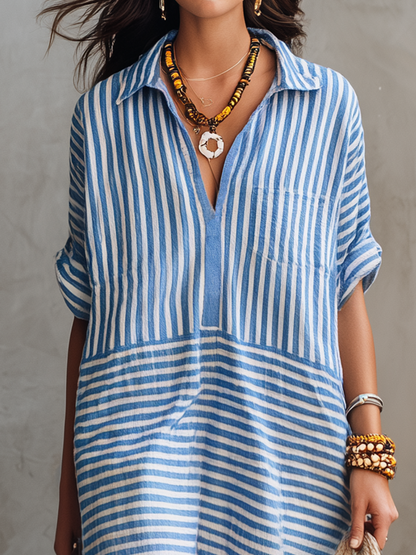 Relaxed Stripe Shirt Midi Dress