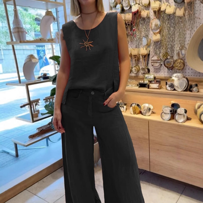 Women's Fashion Casual Surface Trim V-Neck Pants Suit Two-Piece Set