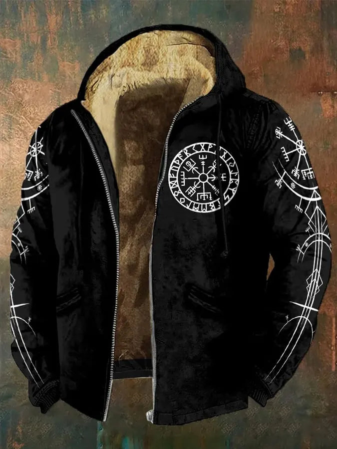 Men'S Vintage Viking Style Printed Warm Hooded Sweatshirt