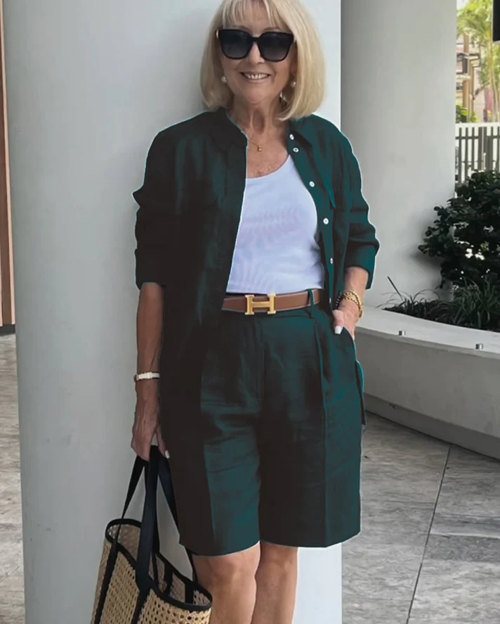 Women'S Cardigan Top Shorts Two-Piece Set