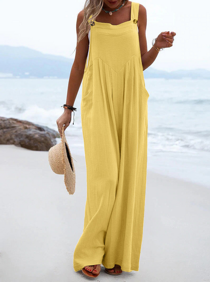 Women'S Multicolor Fashion Button Solid Color Wide Leg Jumpsuit