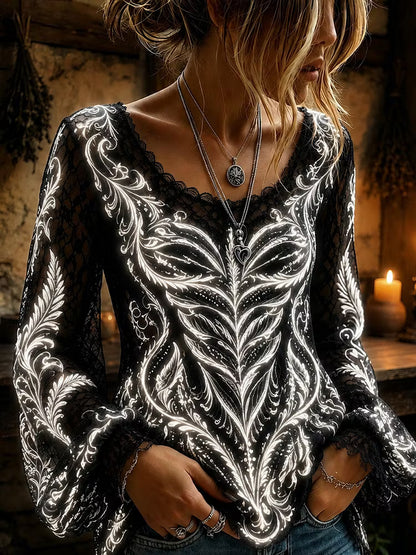 Women's Vintage Halloween Glowing Human Anatomy Art Lightweight Long Sleeve Top