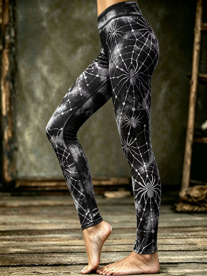Women's Halloween Gothic Spiderweb Tie-dye Art Leggings