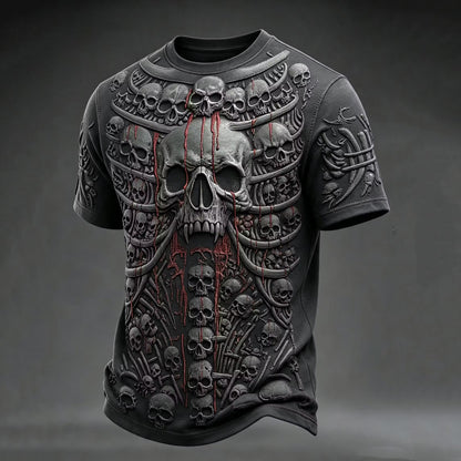 Men's Retro Halloween Skull Pattern Casual T-shirt