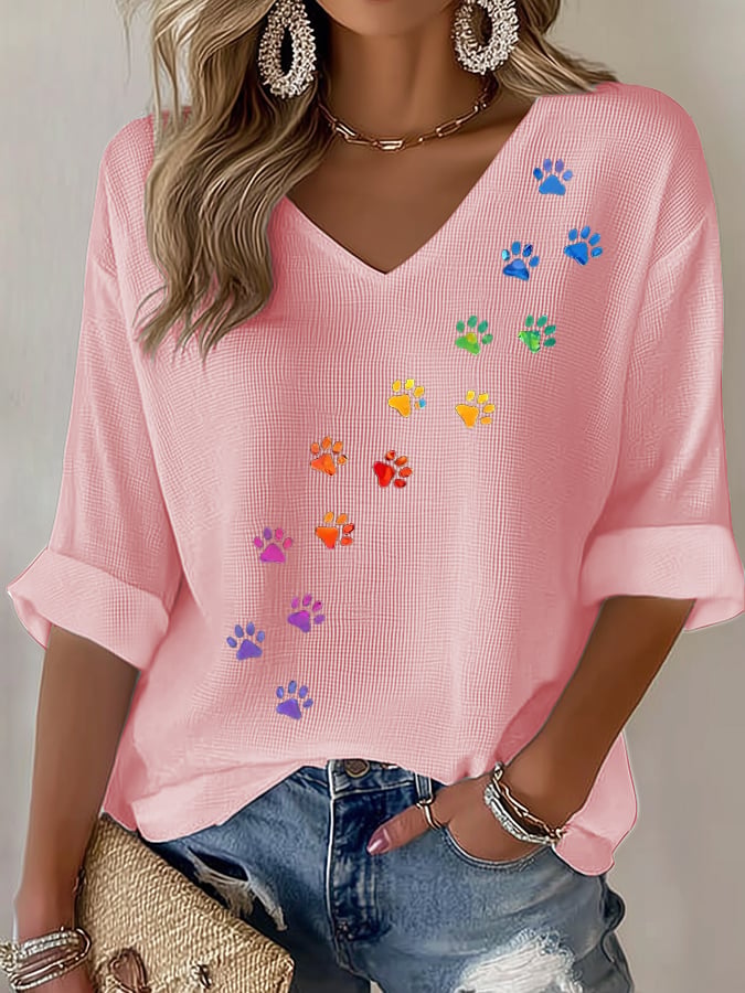 Women's Retro Animal Paw Print T-Shirt