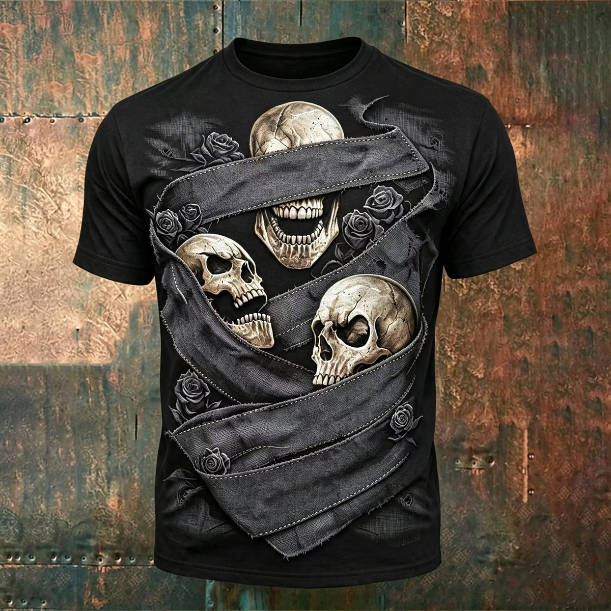 Men's Retro Halloween Skull Pattern Casual T-shirt