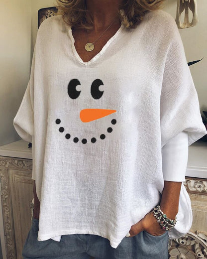 Loose Printed V-neck Top