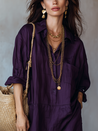 Purple Button Down Shirt Dress In A Bohemian Style
