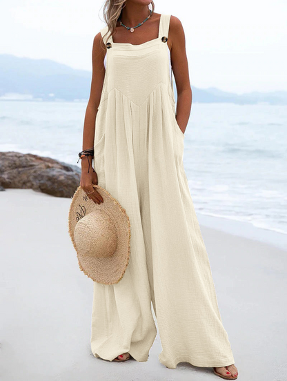 Women'S Multicolor Fashion Button Solid Color Wide Leg Jumpsuit