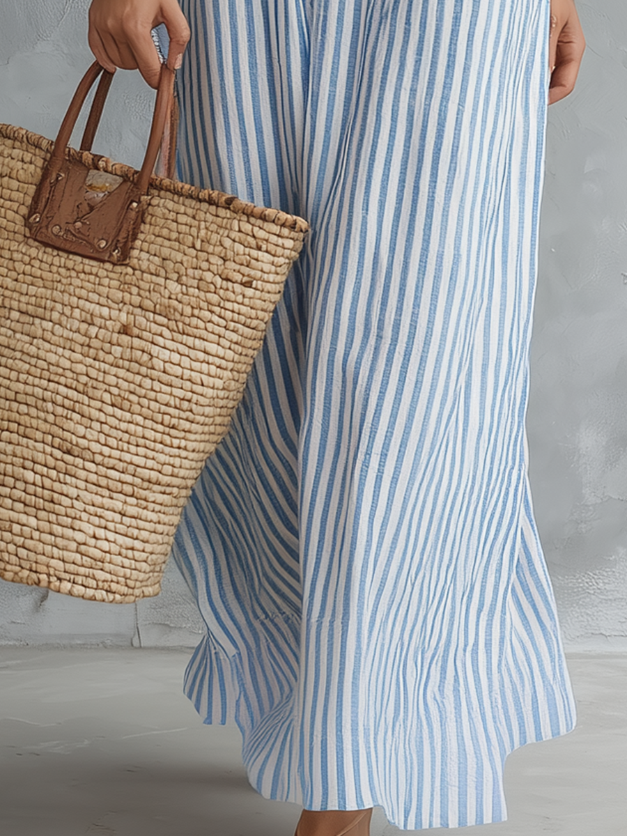 Striped Off-Shoulder Maxi Dress