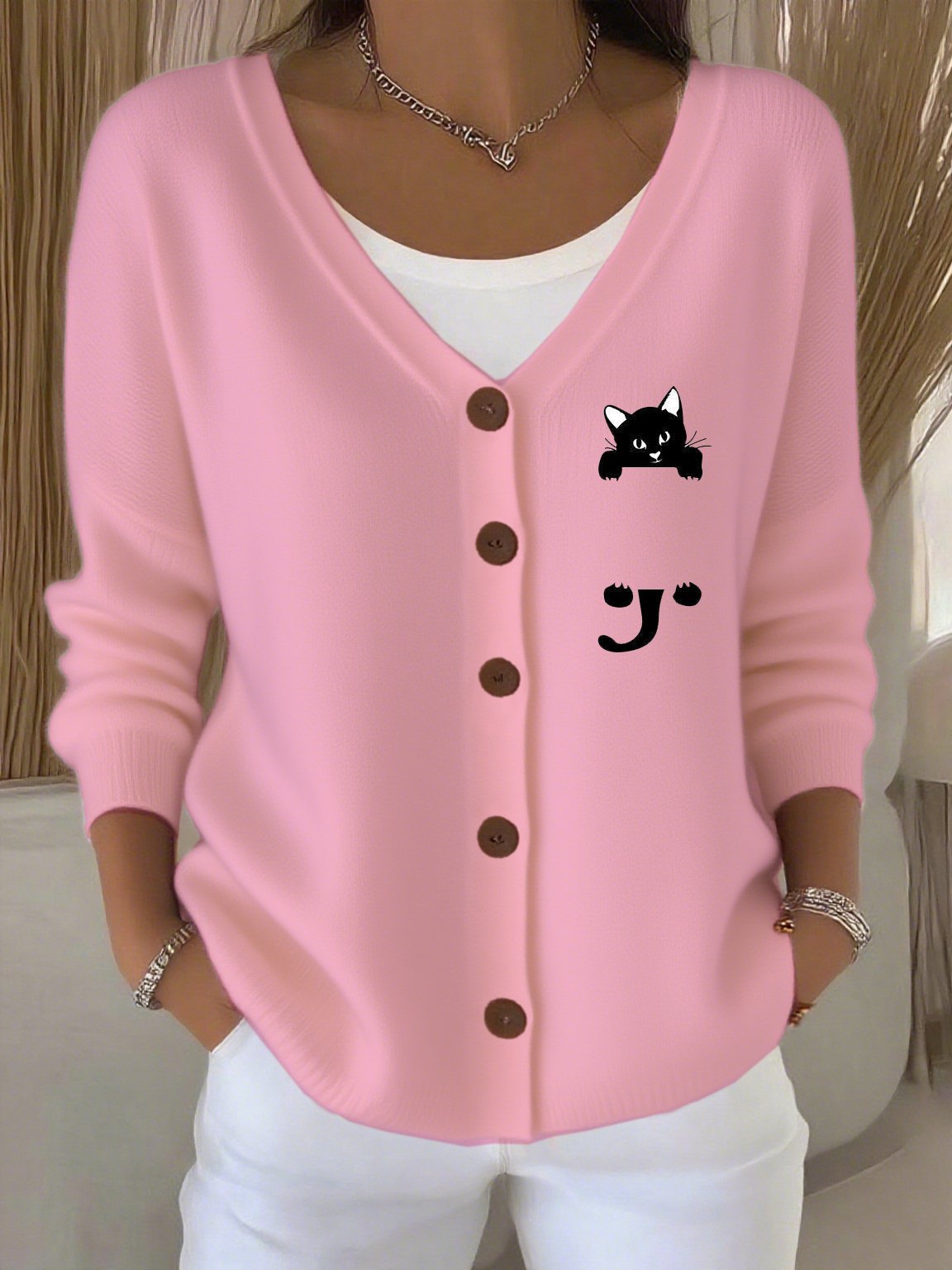 Women's Cat Paw Print Casual Cardigan
