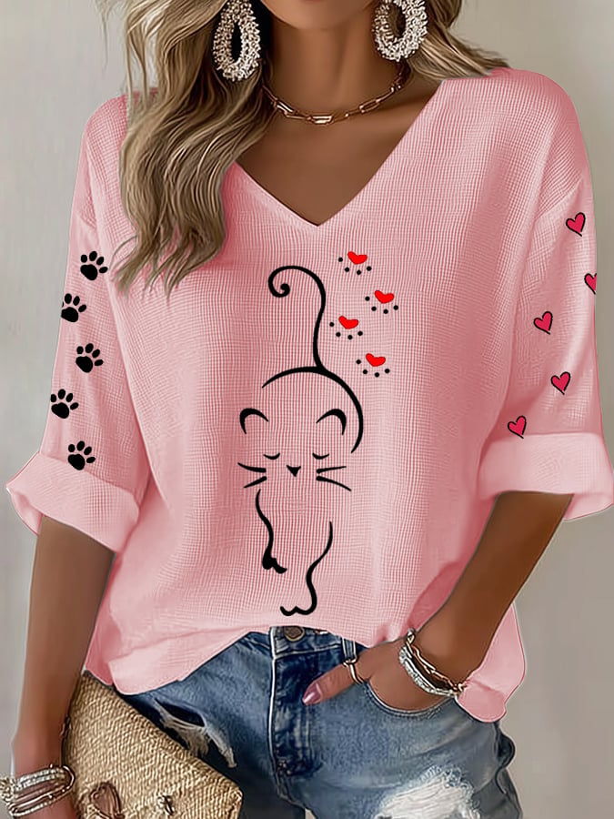 Women's Retro Animal Cat Print T-Shirt