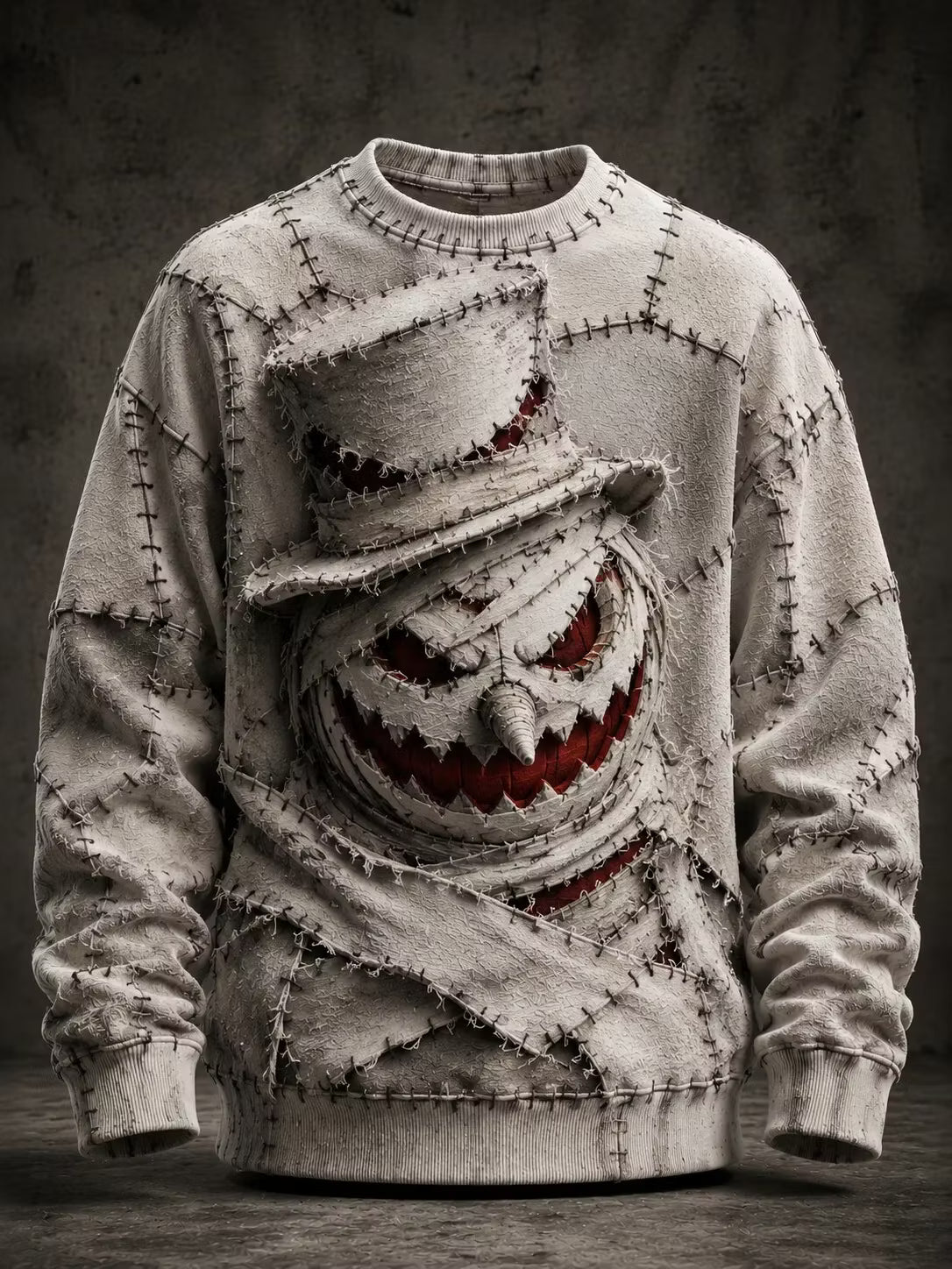 Men's Scary Snowman Stitched Graphic Print Casual Sweatshirt