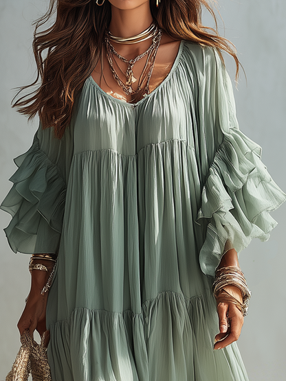 Soft Ruffle Tiered Boho Maxi Dress