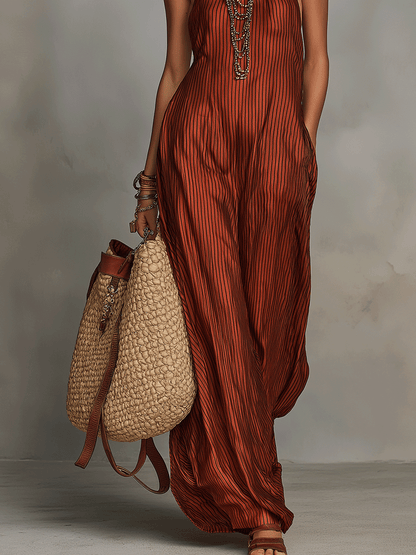 Chic Bohemian Flowing Sleeveless Halter Maxi Dress