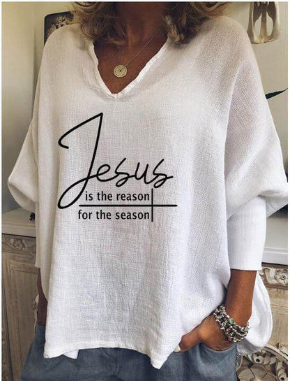 Loose Printed V-neck Top