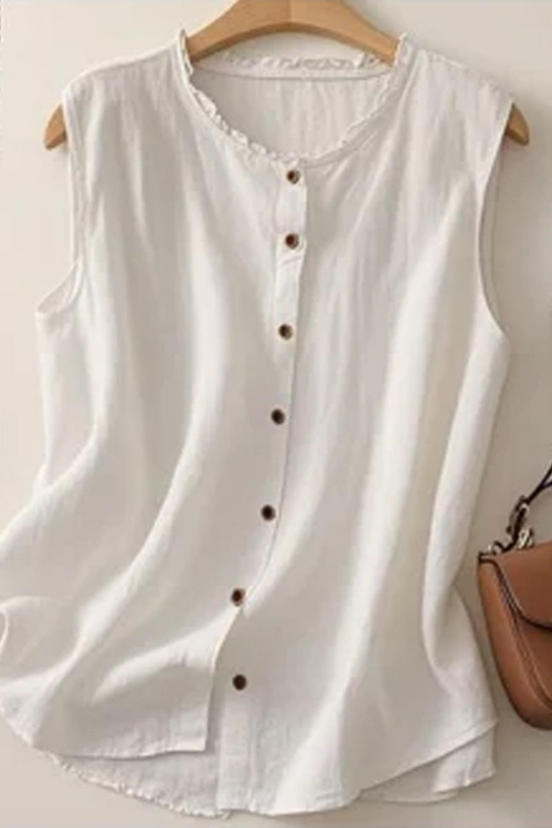 Cotton And Linen Lace Collar Button Cardigan Top