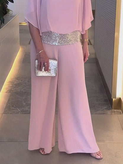 Plus Size Pink Sequin Spinning Tunic Suit