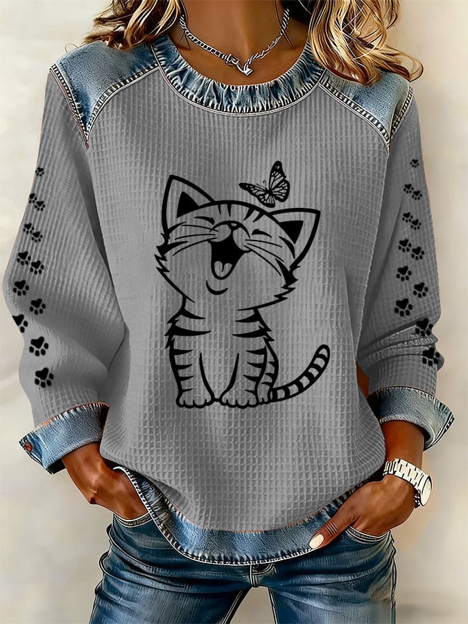 Women'S Cute Cat Print Casual Sweatshirt