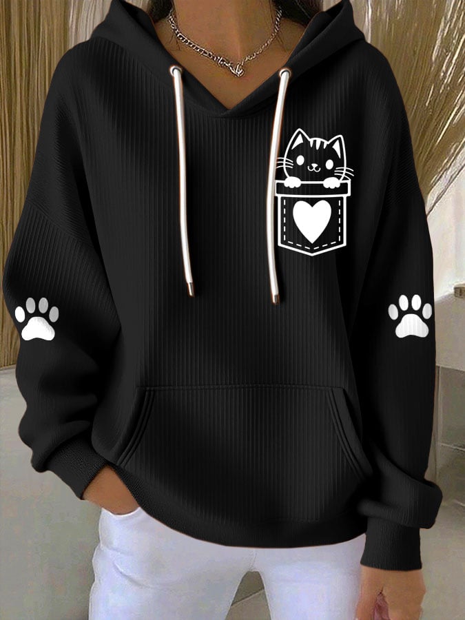 Women's Cute Cat Print Casual Hoodie