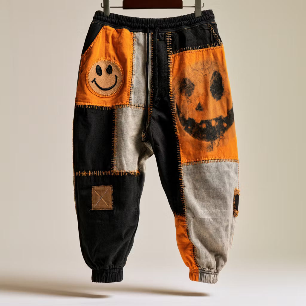 Men's Halloween Pumpkin Face And Smiley Face Patchwork Casual Sports Pants