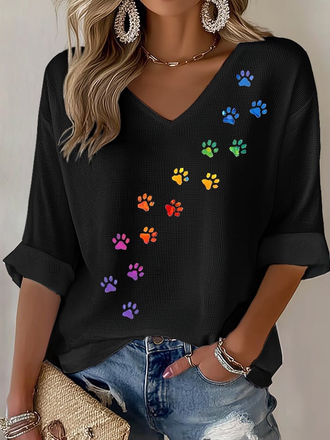 Women's Retro Animal Paw Print T-Shirt