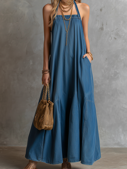 Bohemian Soft Denim Suspender Dress