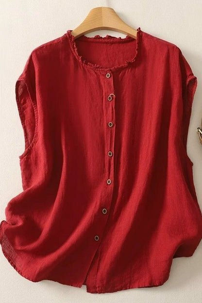 Cotton And Linen Lace Collar Button Cardigan Top