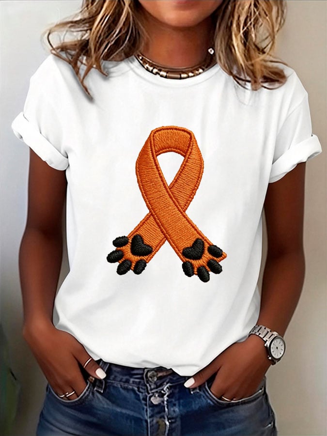 Women's Anti-Animal Cruelty Awareness Ribbon Print Casual T-Shirt