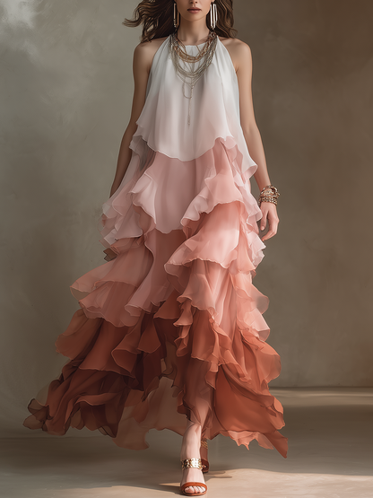 Romantic Ombre Tiered Ruffle Maxi Dress