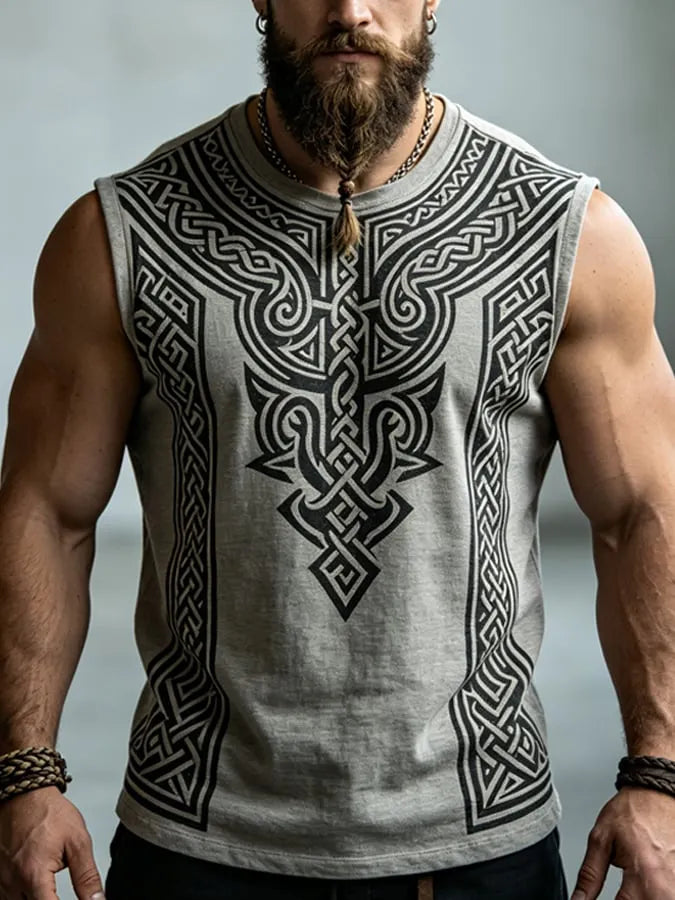 Men's Sleeveless Top with Vintage Viking Pattern Print