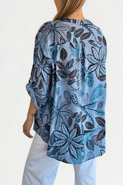 Printed And Leaf Pattern Cotton Shirt