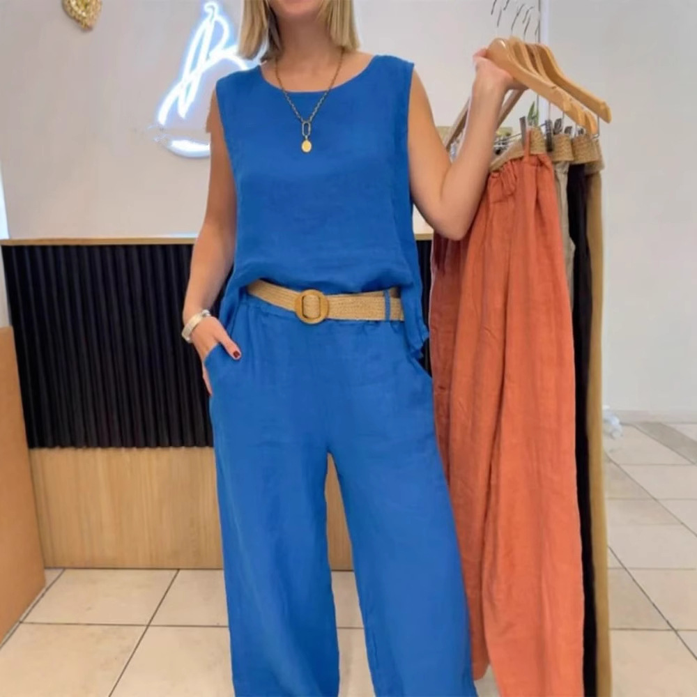 Women's Fashion Casual Surface Trim V-Neck Pants Suit Two-Piece Set