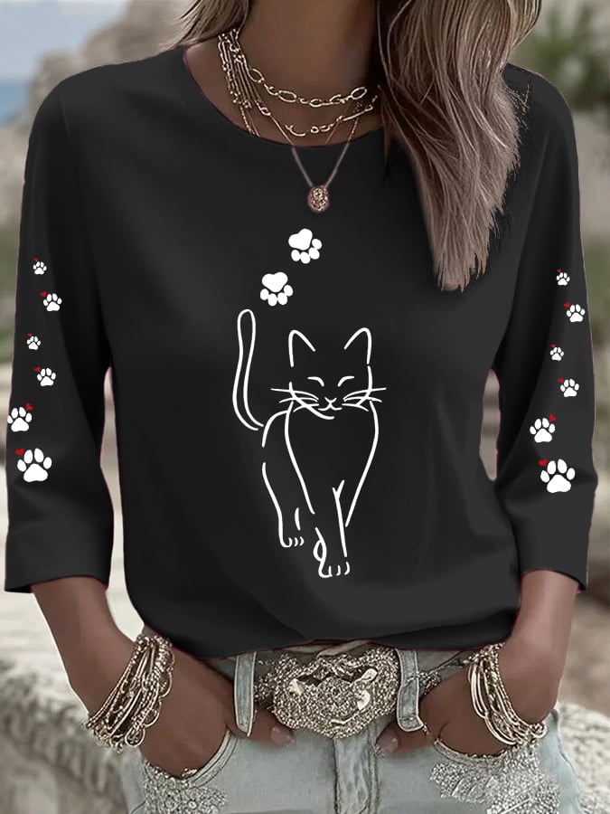 Women's Fun Animal Cat Print T-shirt