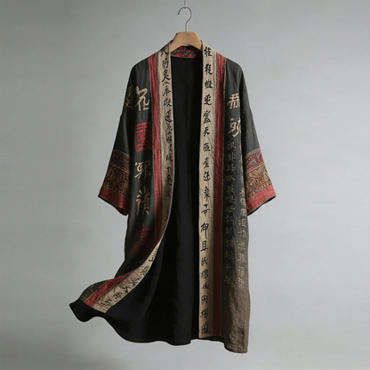 Men's Japanese Retro Calligraphy Art Print Kimono Cardigan