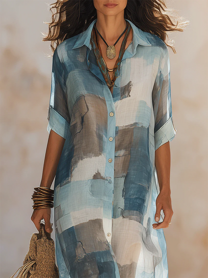 Artistic Brushstroke Blue Chiffon Dress