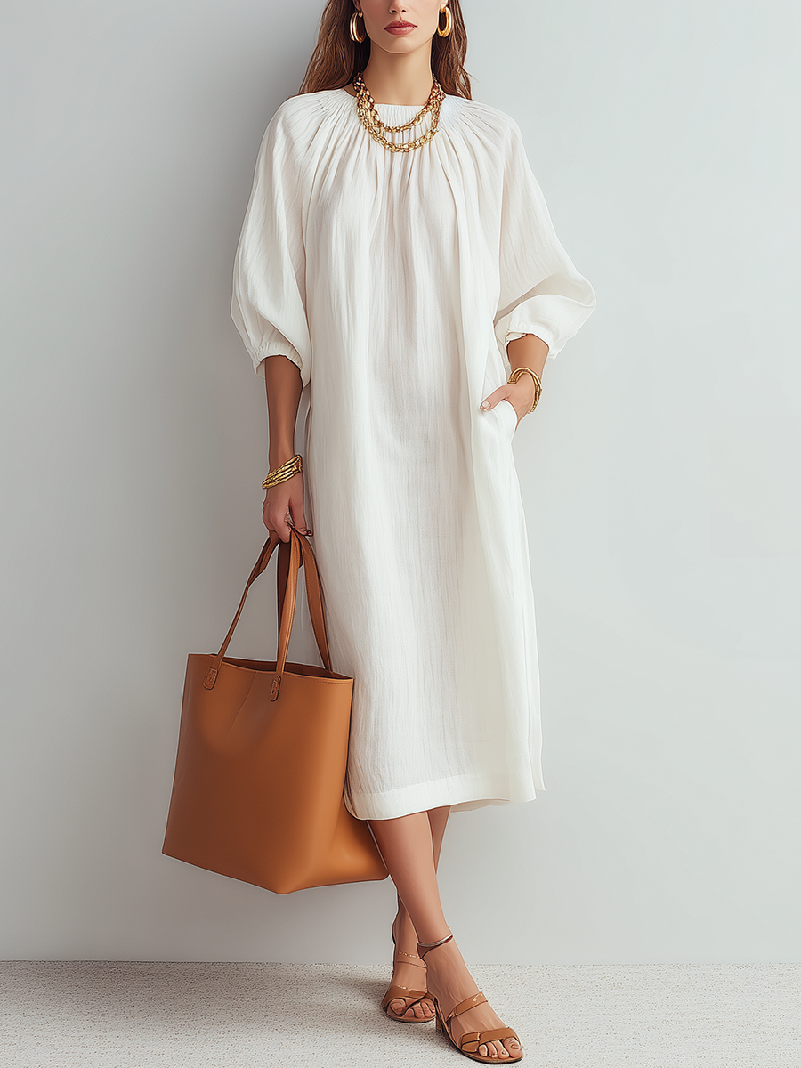 Effortless Cream Relaxed Midi Dress