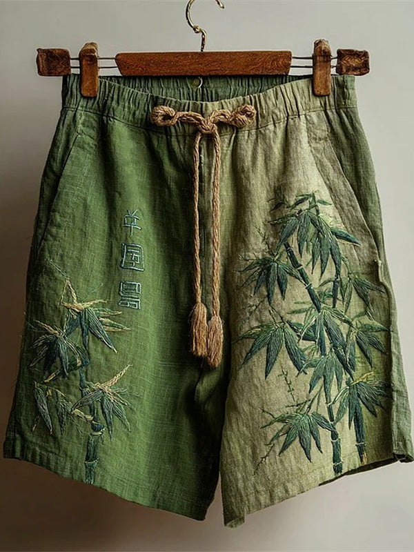 Men's Retro Bamboo Japanese Art Print Casual Shorts