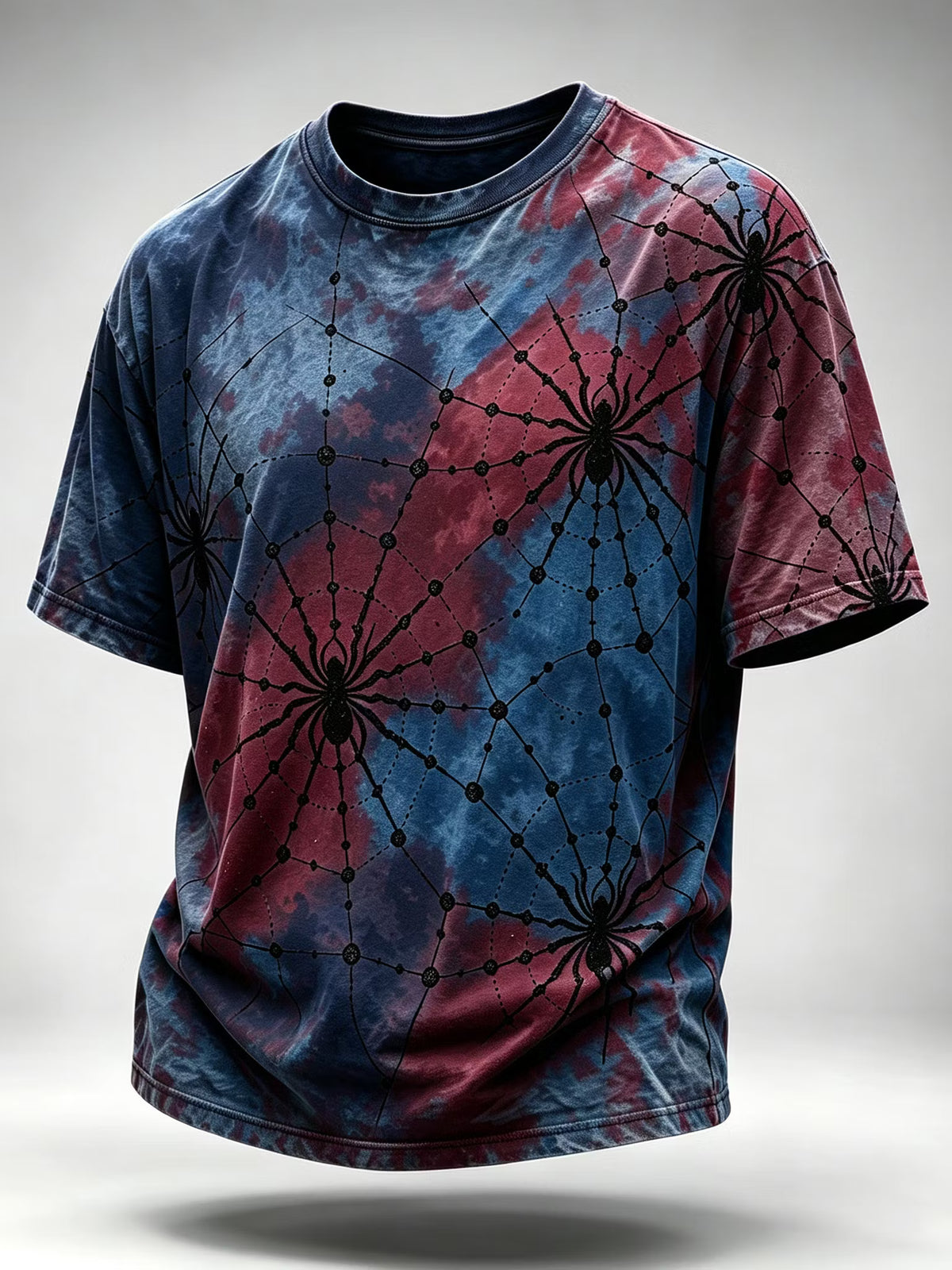 Men's Retro Halloween Spiderweb Tie-dye Art Short Sleeves T-shirt