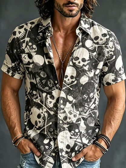 Men's Retro Halloween Skull Print Short-sleeve Shirt