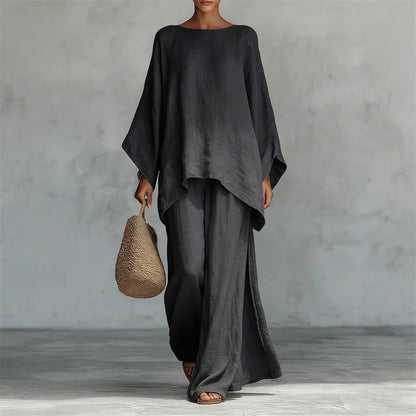 Women's Loose Fit Long Sleeve Top & Wide Leg Pants Set