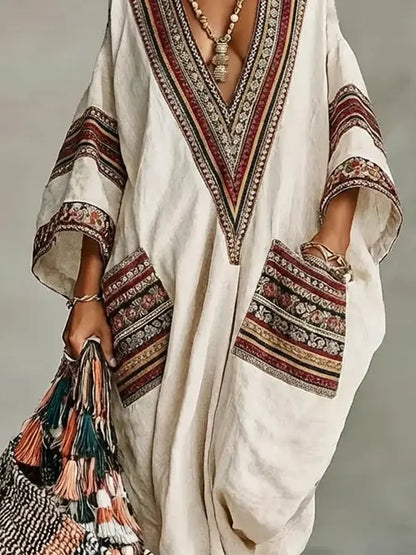 Women's Retro Ethnic Art Casual Vacation Cotton Linen Maxi Dress