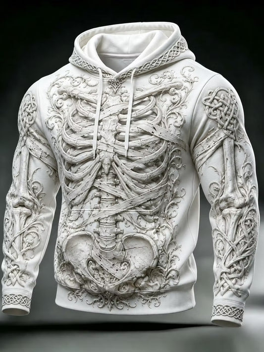 Men's Halloween Gothic Skeletal Bandages Print Casual Hoodie