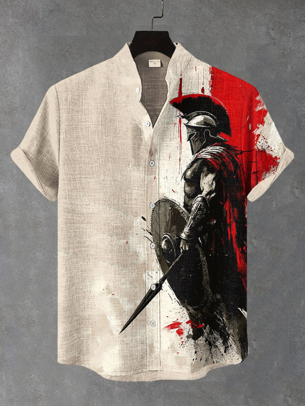Men's Retro Spartan Warrior Art Print Short Sleeve Shirt