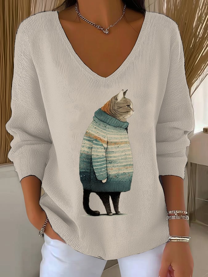 Women's Winter Cats Print Sweater