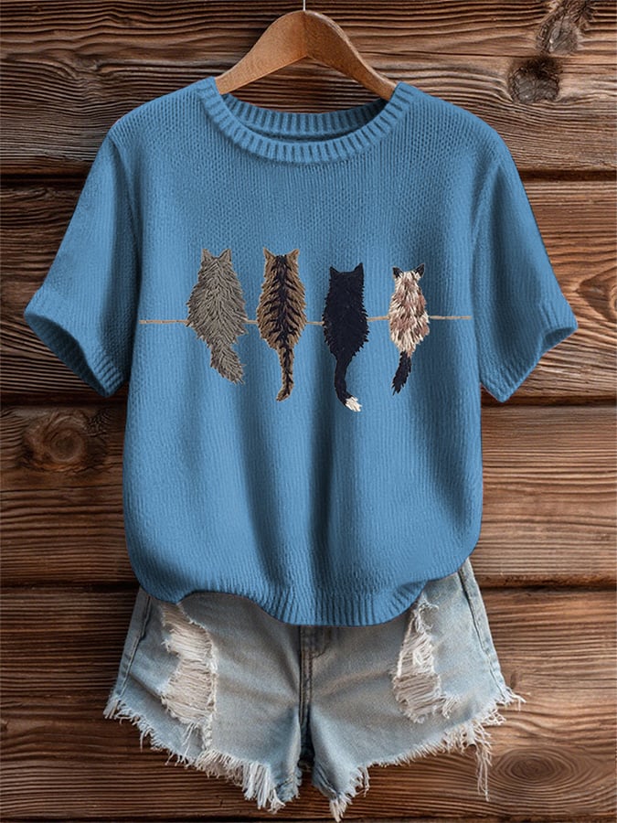 Women's Animal Cat Print Short SleeveT-shirt