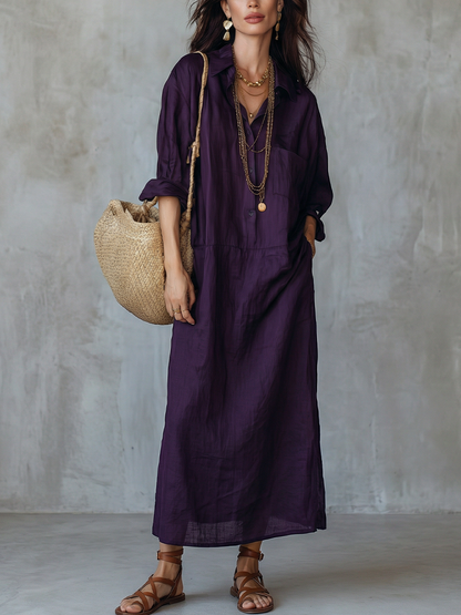 Purple Button Down Shirt Dress In A Bohemian Style