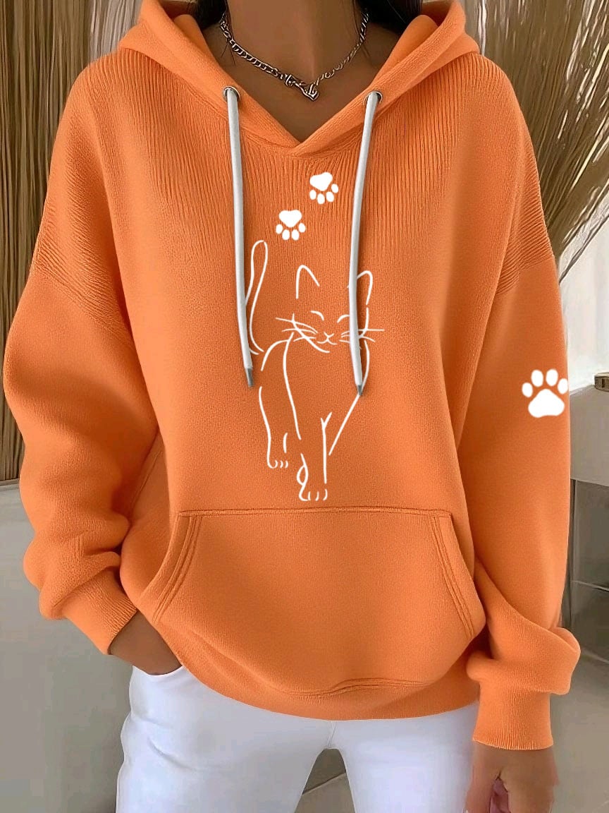 Women'S Cat Print Casual Hoodie
